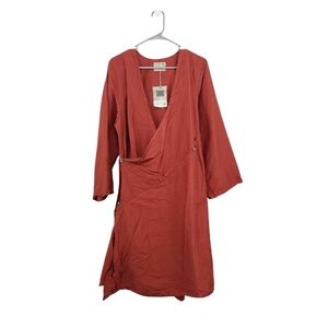 Blue Fish Women's 100% Silk Slant Wrap Jacket Dress Red Clay